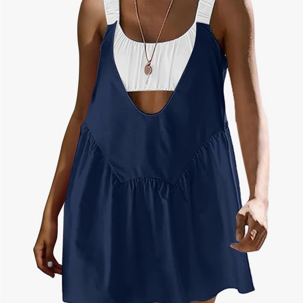 Navy Blue Tennis Dress with White Straps - Picture 2 of 10